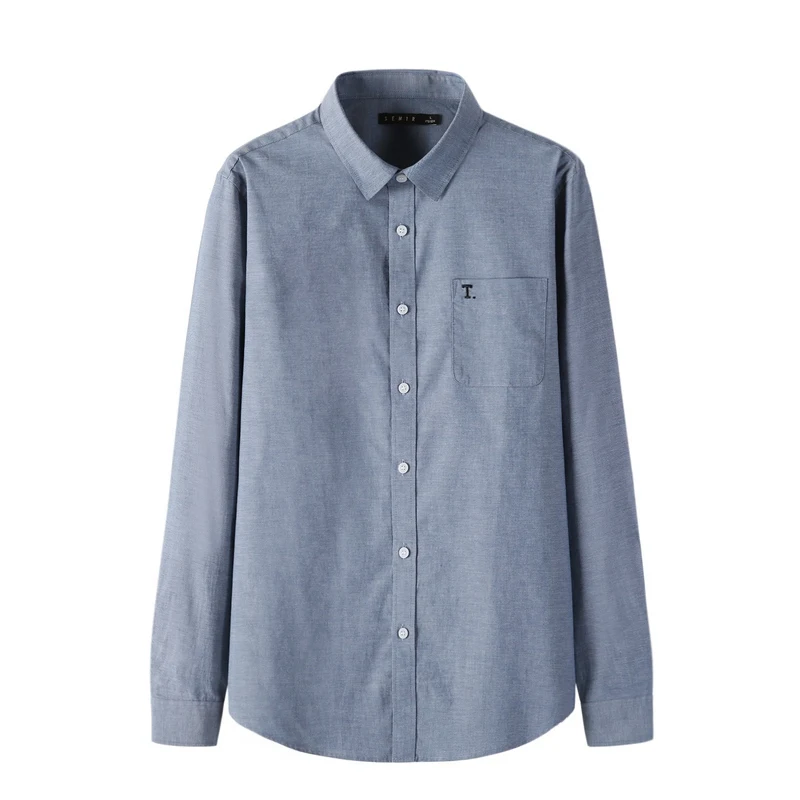 dark blue SEMIR Мужская рубашка классического кроя из хлопка с нагрудным карманом, Мужская Легкая железная рубашка с отложным воротником, Мужская классическая Модная рубашка - Цвет: dark blue