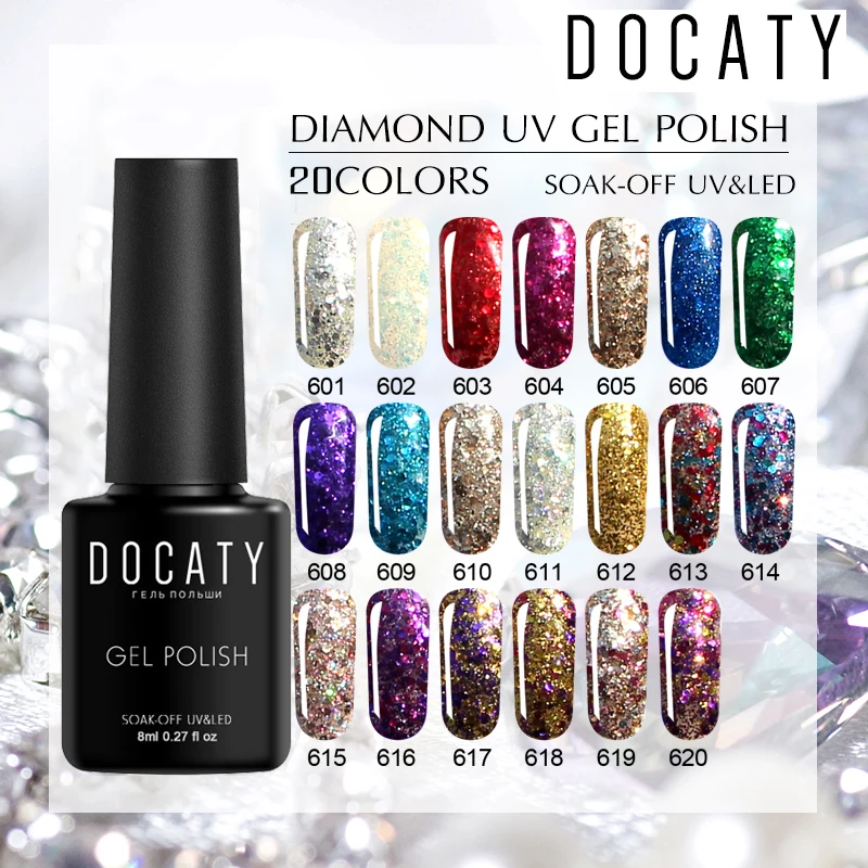Алмазные гель лаки Docaty 8 мл Гибридный СВЕТОДИОДНЫЙ УФ Гель лак для ногтей с