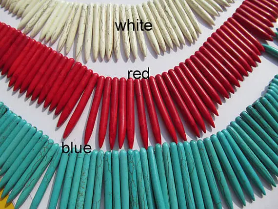 2strands oranger yellow turquoise stone spikes sharp column black ivory white blue necklace mixed loose bead | Украшения и