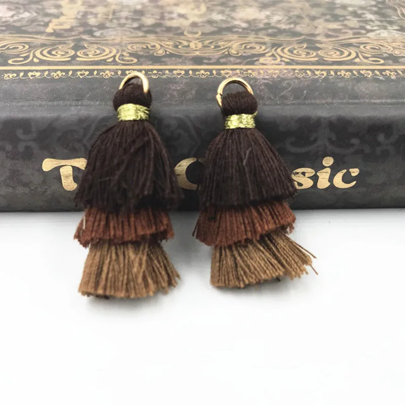 Brown-4pcs DIY 4 шт 3 слоя хлопок кисточки подвеска «сделай сам» Ювелирные серьги 35 мм - Цвет: Brown-4pcs