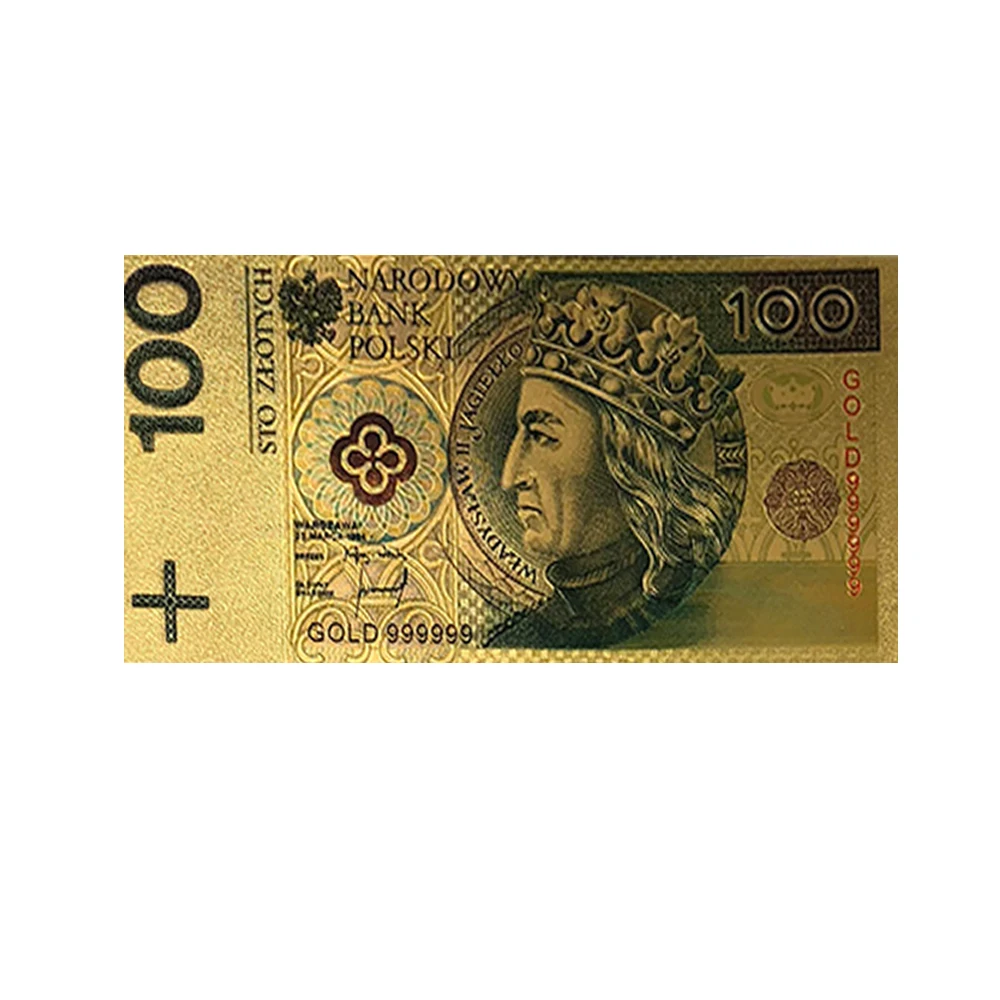 10 шт./компл. из Цвет полировка 24K золотых банкнот 100 Злотые Коллекция