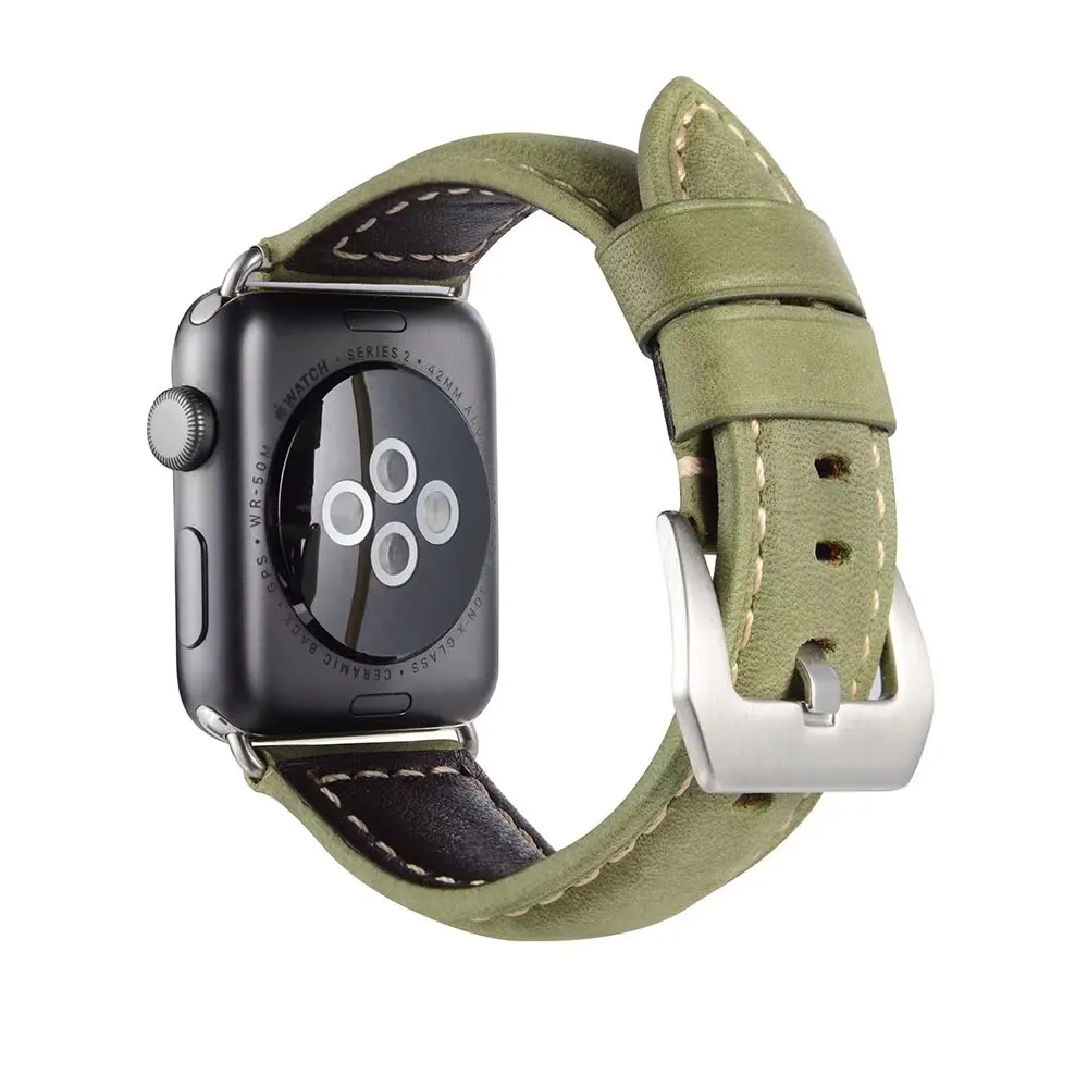 Green Ремешок iWatch в ретро стиле из натуральной кожи, сменный ремешок для Apple Watch, 44 мм, 42 мм, серия 3, 2, 1, спортивный ремешок iwatch 38 мм - Цвет ремешка: Green