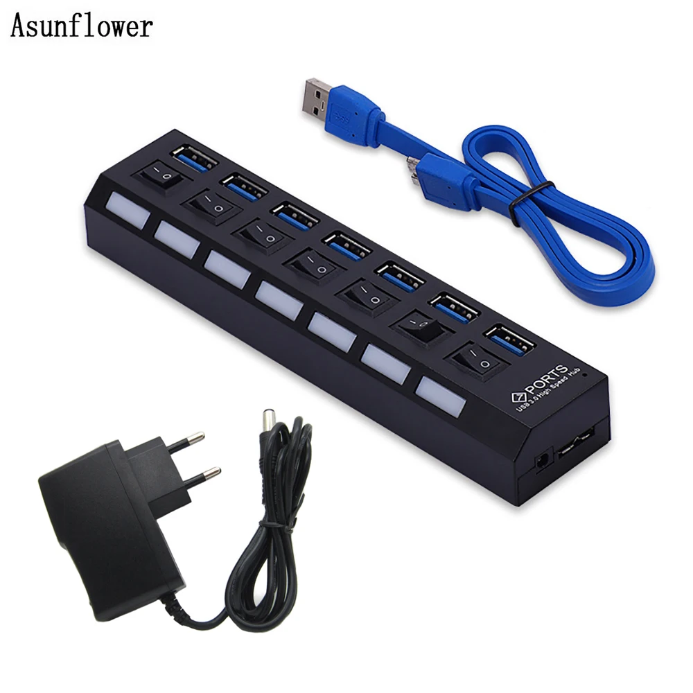 USB 3,0 концентратор 4/7 порт высокая скорость 5 Гбит/с Портативный Micro usb-хаб 3,0 мульти разветвитель с адаптером питания для ноутбука MacBook