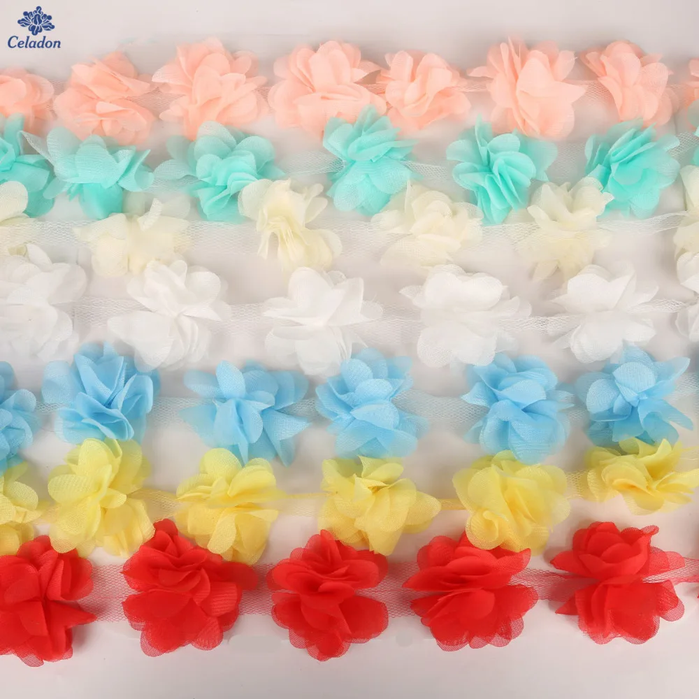 2 цветов ширина 5 см 3D шифоновые цветы кружевное украшение для платья кружевная