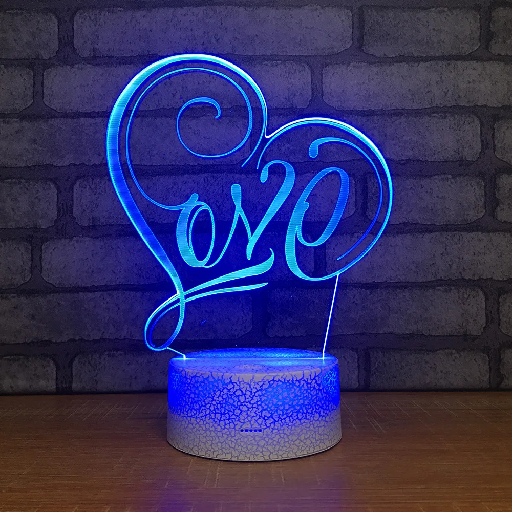 3D светодиодный RGB ночник Love Heart 7 цветов настольный светильник фигурки героев 337