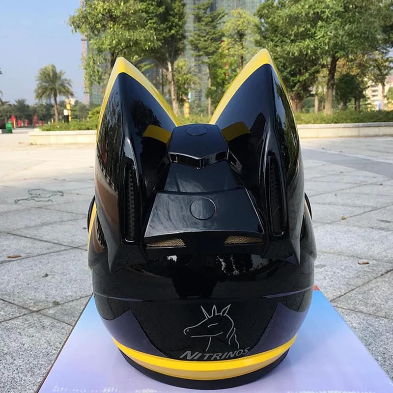 Милое желтое с кошачьими ушками Moto rcycle шлем Автогонки противотуманные полный