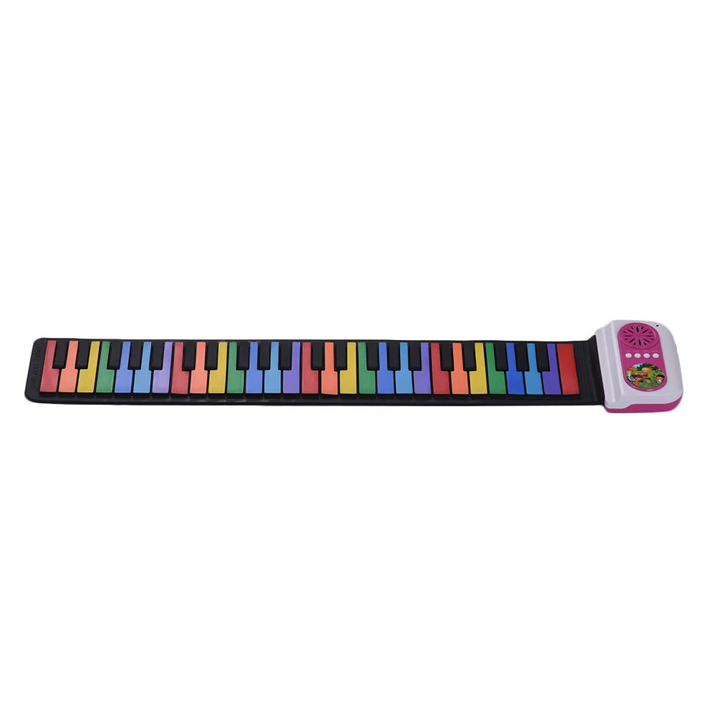 

49-Key Portable Roll-Up Piano Silicon Electronic Keyboard Colorful Keys Built-in Speaker Musical Toy for Children Kids