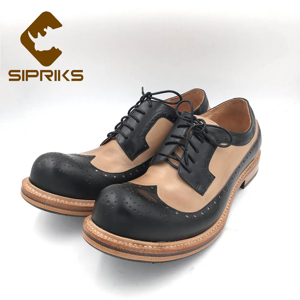 Мужские туфли на шнуровке Sipriks классические ботинки с круглым носком броги обувь
