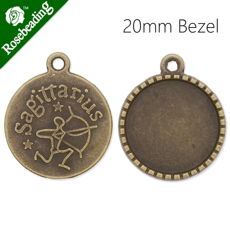 Antique Bronze pendant tray with 20mm Round bezel another sided is sagittarius 20pcs/lot-C3950 | Украшения и аксессуары