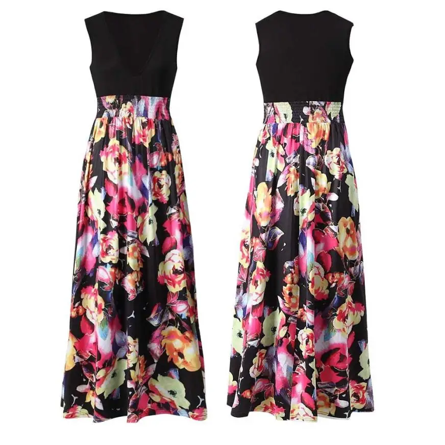 Женское пляжное длинное коктейльное платье с v-образным вырезом и цветочным