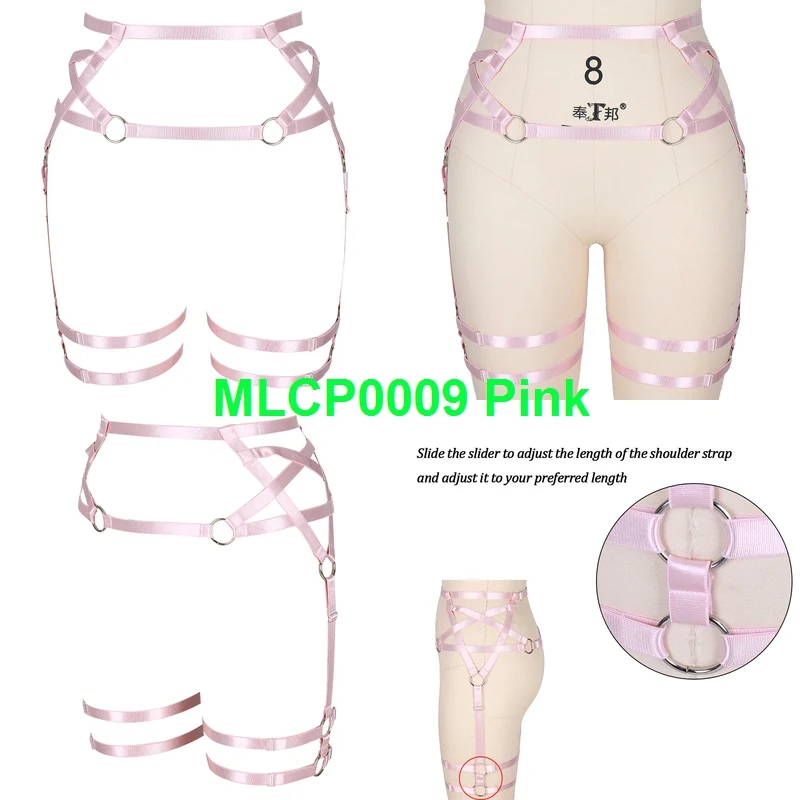 MLCP0009-Pink Высокая талия подвязки ремни розовый жгут для женщин ремешками клетка белье эластичная Регулировка ног ремни полный бондаж фестивальный рейв одежда - Цвет: MLCP0009-Pink