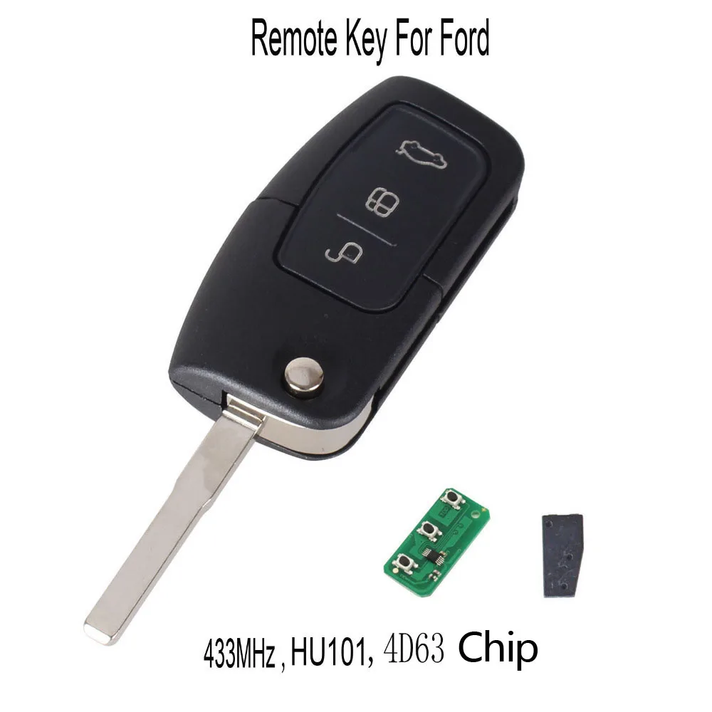 With 4D63 Chip KEYYOU 433 МГц 4D63 чип 3 кнопки флип складной пульт дистанционного управления ключ для Ford Focus Fiesta 2013 Fob чехол с HU101 лезвие - Количество кнопок: With 4D63 Chip
