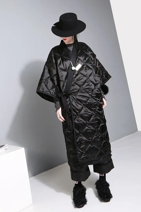 Для женщин зимнее пальто Oversize изменение Халат длинный широкий хлопок 2017 куртка