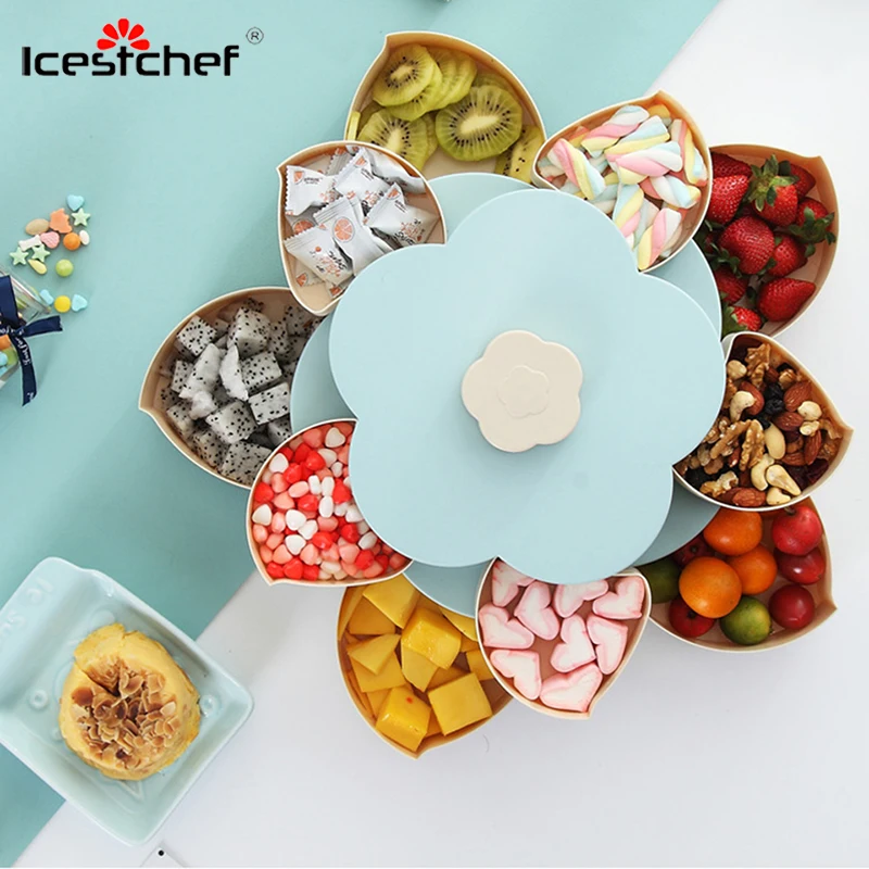 

ICESTCHEF Лепесток Форма вращающийся снэк-бокс двухслойная роторная коробка для хранения цветочный дизайн конфеты сухие фрукты органайзер для ...