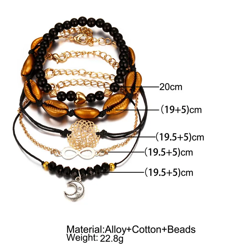 5 шт./компл. Черный плетеный Канат оболочки Луна подвеска Бесконечность золотой