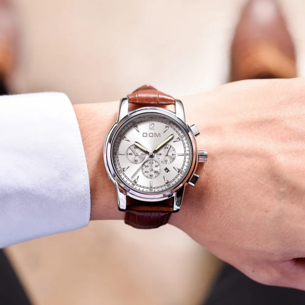 DOM New Arrived Watch Fashion Leather Quartz Men Casual Sports Watches Waterproof High Quality Men's M-75L-7MPE | Наручные часы