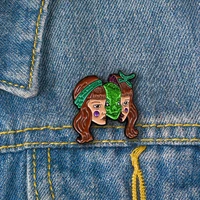 new hot horror brown hair green monsters on half face girls pin brooch for women fashion personality lapel jewelry accessories