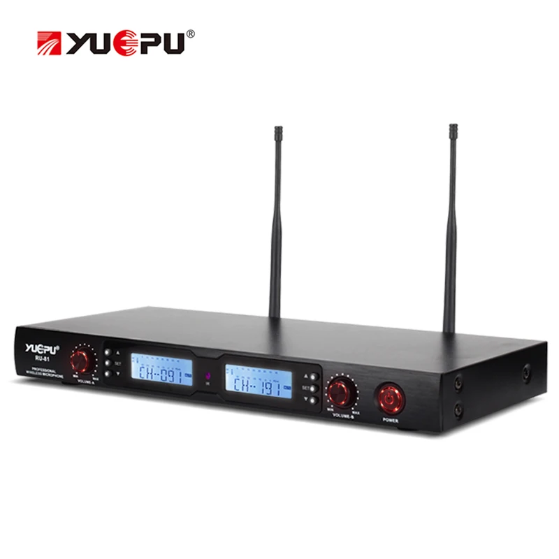 YUEPU RU-U81 интеллигентая(ый) Автоматическое отключение звука УВЧ микрофон для караоке Беспроводной Профессиональный 2 канала двойной ручной для сцены церкви