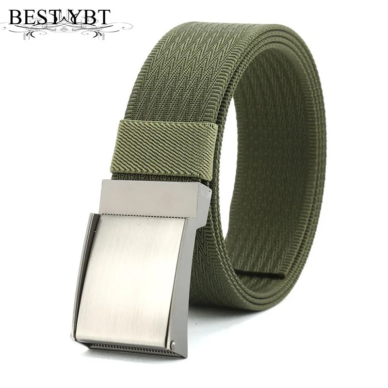 

Best YBT Unisex belt new stripe Weaving nylon Alloy Automatic buckle Men belt outdoor casual sport Men and Women cowboy belt