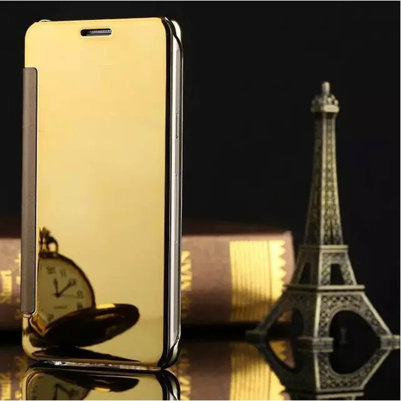 A5 флип зеркало кожаный чехол для samsung Galaxy() A7 A710 A7100/A5 A510 A5100 колпак PC защитный чехол с окошком для просмотра Clear - Цвет: Gold