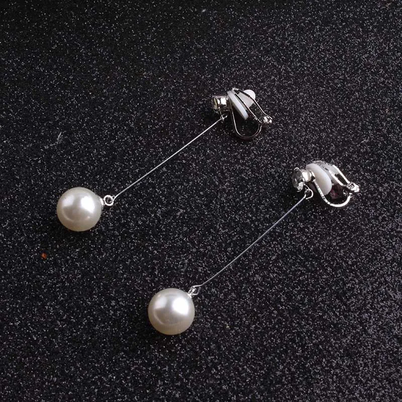 Silver Корейский стиль, модные милые серьги-клипсы для ушей, не пирсинг, женские модели, длинные жемчужные серьги без отверстий для ушей, ювелирные изделия для женщин - Окраска металла: Silver