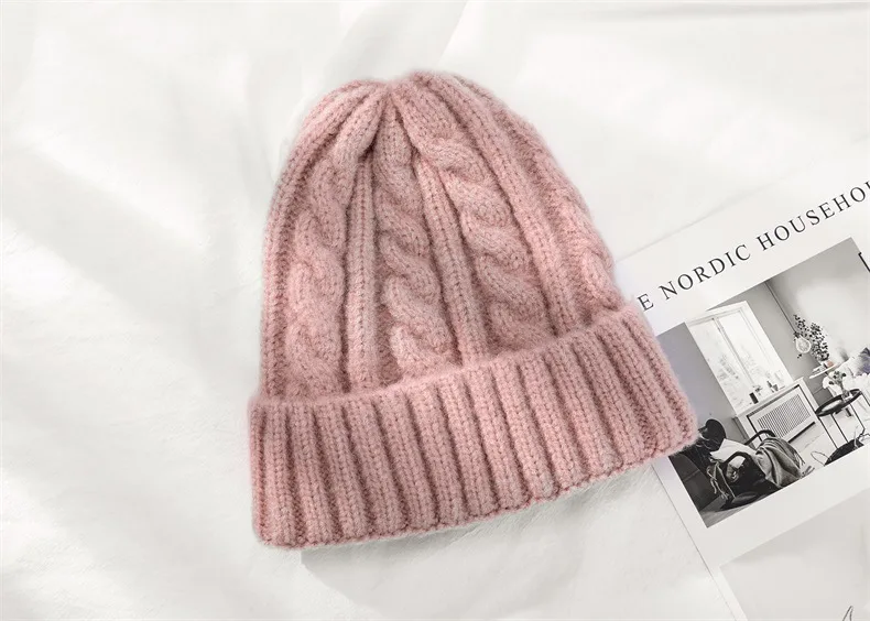 pink VISROVER, 12 цветов, Осень-зима, одноцветные, настоящие акриловые шапочки с помпоном для мужчин и женщин, кашемировые, унисекс, теплая шапка - Цвет: pink