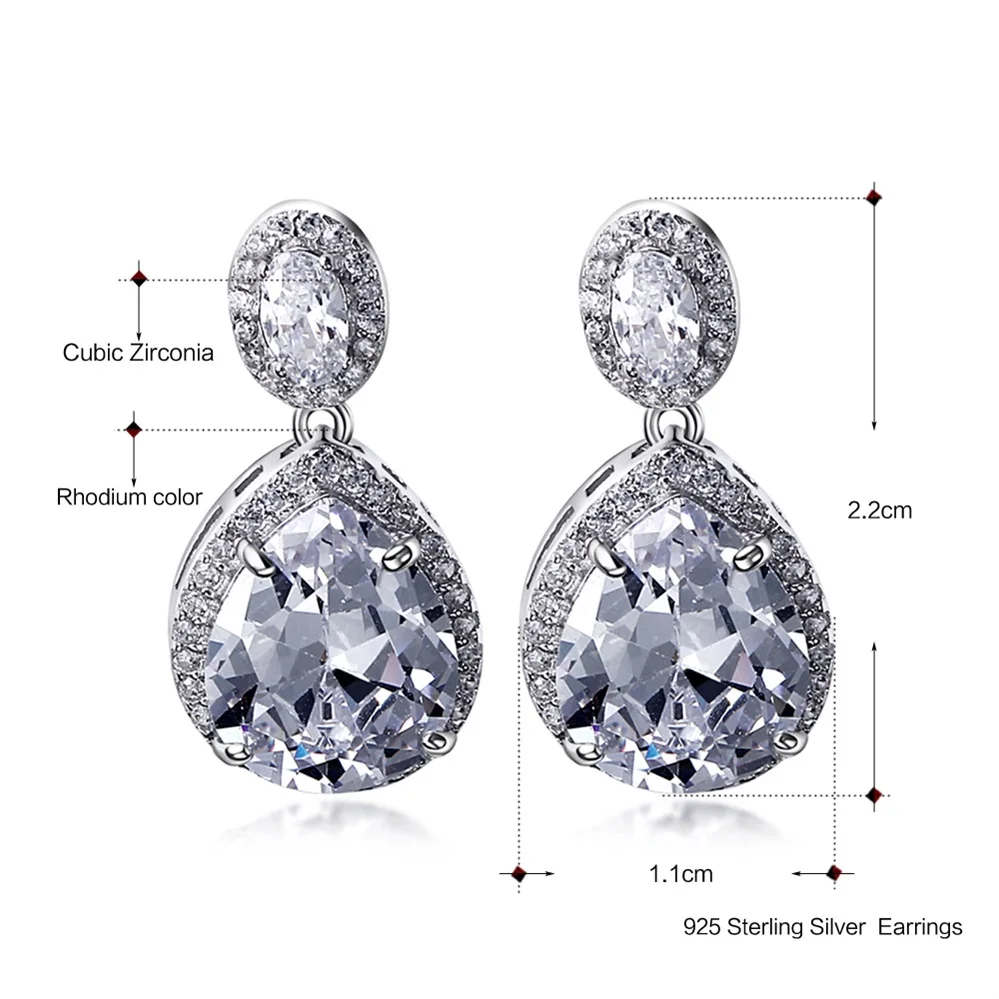 Elegant Real 925 sterling silver earring Best gift jewelry big stone Crystal jewellery luxury water drop earrings | Украшения и