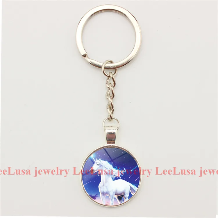 Unicorn Keychain Myth Llaveros Galss Dome Pendant Charm Key Chains Car/bag Holder Gril Jewelry 5styles | Украшения и аксессуары
