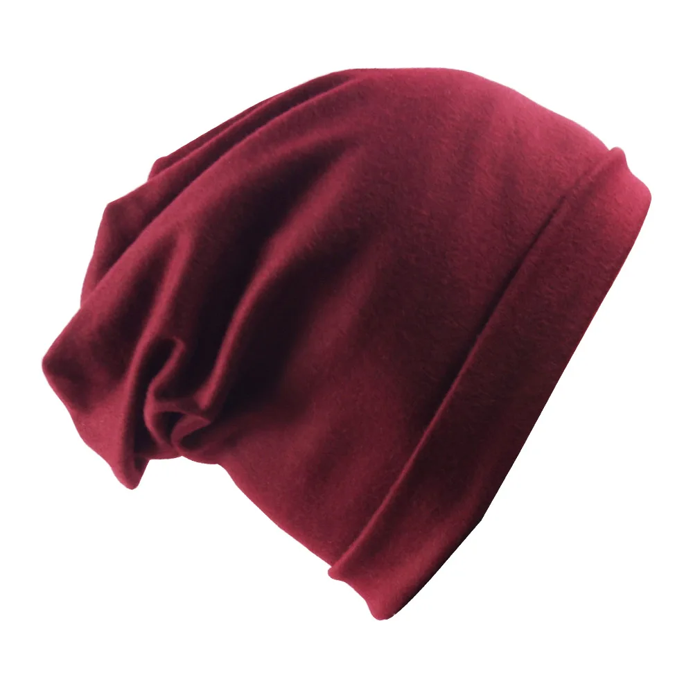 Простая вязанная хлопковая шапка Skullies для женщин унисекс шеи Теплая весенне-осенняя Уличная Повседневная шапка мужские береты бини - Цвет: 8