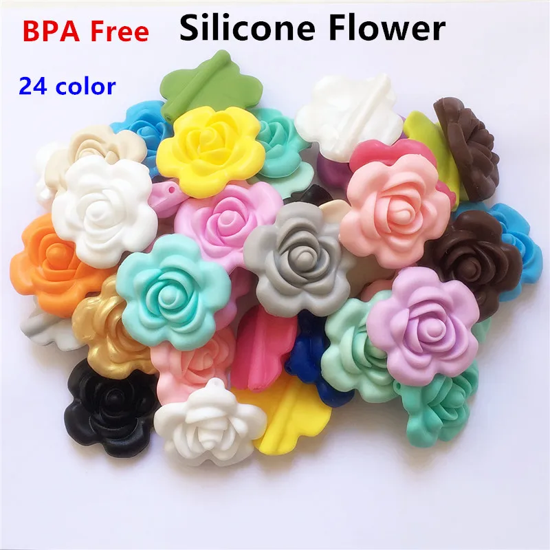 Chenkai 500pcs BPA Free Silicone Rose Flower Pendant Teether Beads DIY Handmade Baby Pacifier Dummy Teething Chew jewelry toy