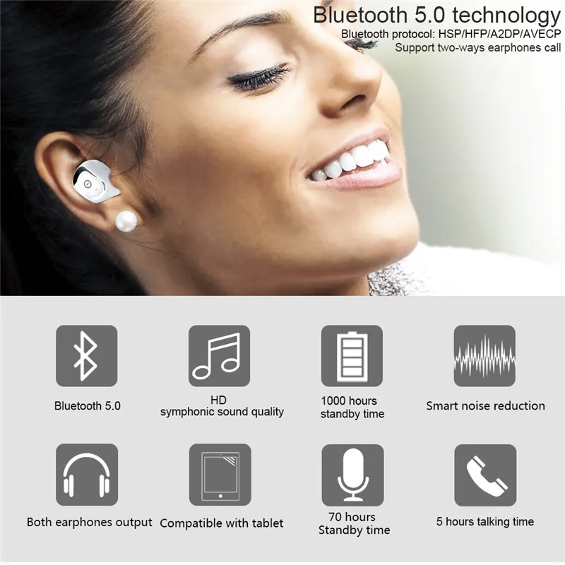 Наушники вкладыши HAAYOT TWS миниатюрные беспроводные Bluetooth наушники с микрофоном 2000