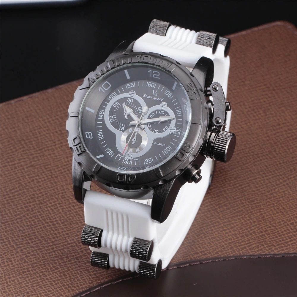 Мужские наручные часы V6 с резиновой лентой армейские военные мужские кварцевые