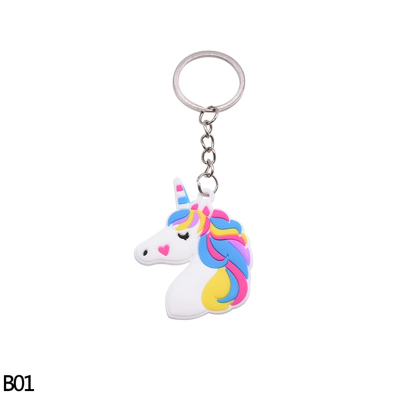 B01 5/10pc Rainbow PVC Cute Animal Horse Unicorn Keychain Alloy Key Ring For Men Women Bag Phone Car Key Chian Decoration Gift Favor - Цвет: B01