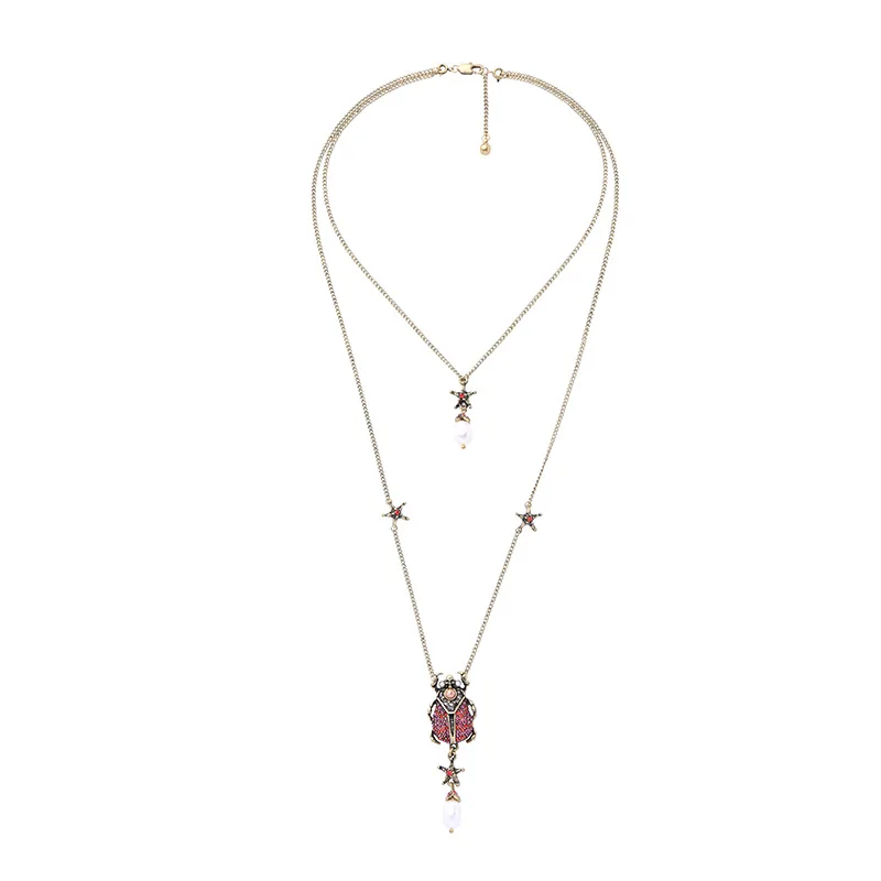 NECKLACE Joolim красный жук череп Drp Серьги Ожерелье Кольцо Ювелирный Набор массивные ювелирные изделия - Окраска металла: NECKLACE