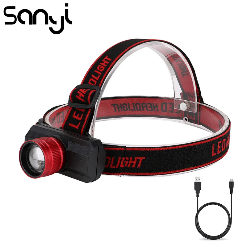 

SANYI 3 Modes Headlight 3800 LM USB Recharging Built-in Battery LED Headlamp Head Lantern for Camping Night Fishing