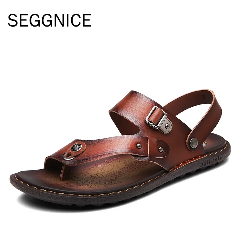 SEGGNICE Men Sandals Genuine Split Leather Beach Brand Casual Shoes Flip Flops Slippers Sneakers Summer | Обувь