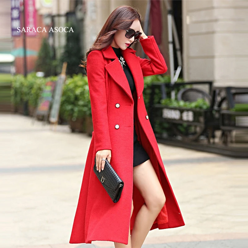 Высокая уличная мода двубортное тонкое зимнее пальто женское длинное с поясом