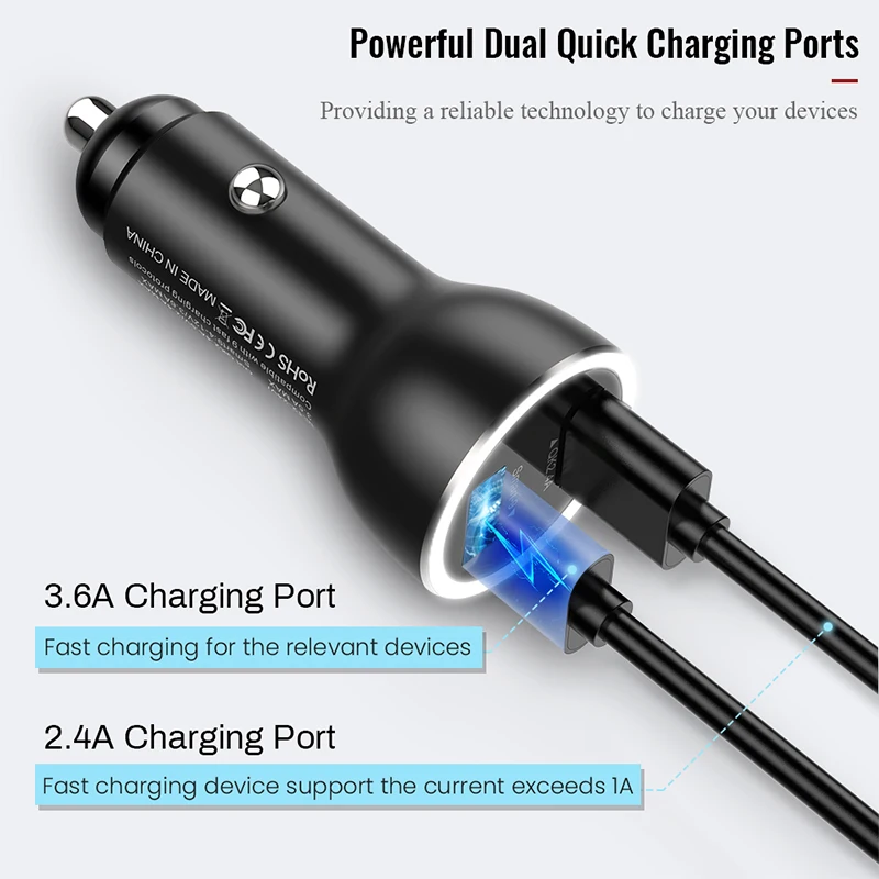 MEIDI Quick Charge 3,0 Автомобильное зарядное устройство для телефона с 5 V/4.8A/24 W двухпортовым кольцом для быстрой зарядки LDE светильник индикатор USB зарядное устройство адаптер
