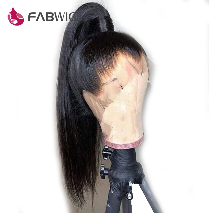 Fabwigs 360 парик с кружевом спереди al предварительно сорвал с волосами младенца бразильские прямые человеческие волосы парики для черных женщин remy волос