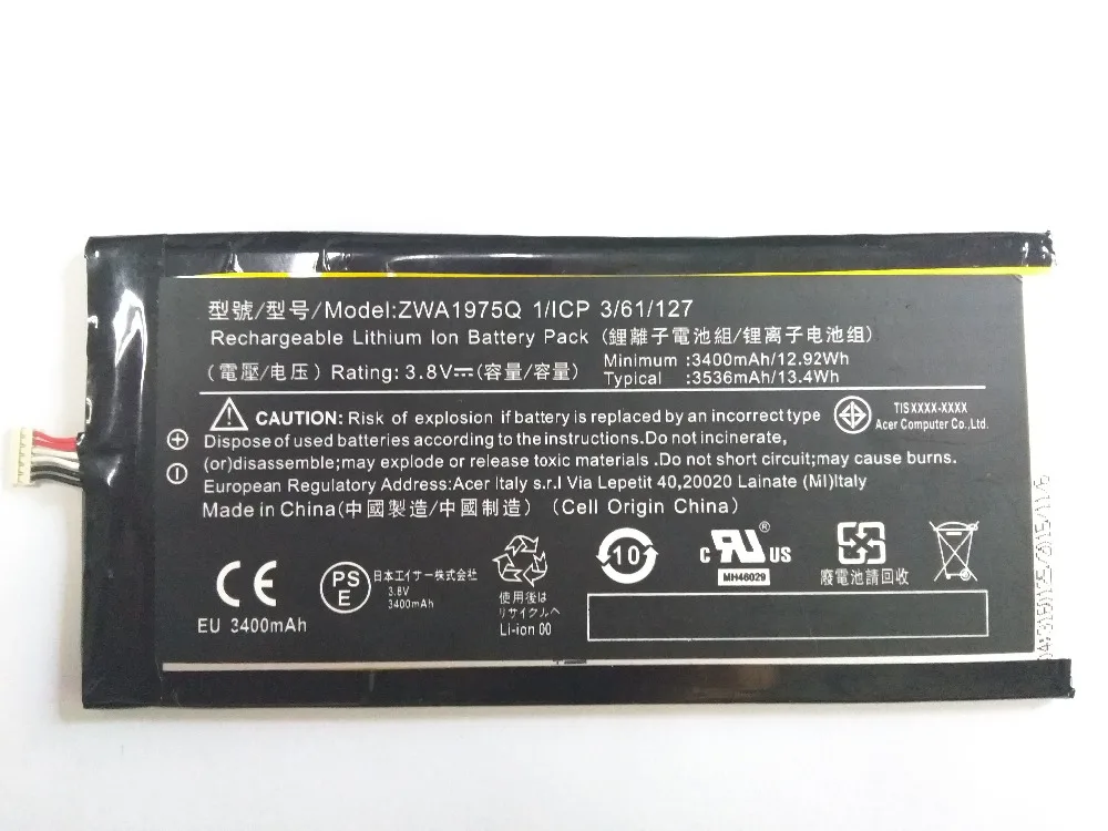 3400 мАч/12.92Wh литий полимерный аккумулятор ZAW1975Q для ACER A1 713 713HD Iconia Tab 7 LZ|battery for|batteries
