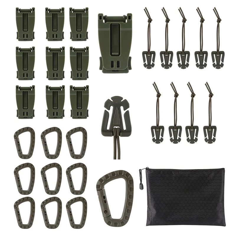 

30pcs/set Tactical Gear Webbing Connecting Buckles Ribbon Clip D Ring Hooks Carabiner Zipper Bag Backpack Ribbon Accessories
