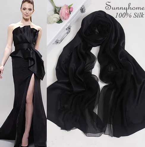 

Silk luxury brand scarf women 100% pure satin plain black patchwork pashmina style poncho blanket scarves shawls and hijabs