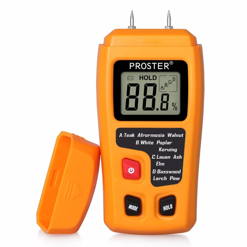 Proster Портативный измеритель влажности древесины 0.5% точность и гигрометром