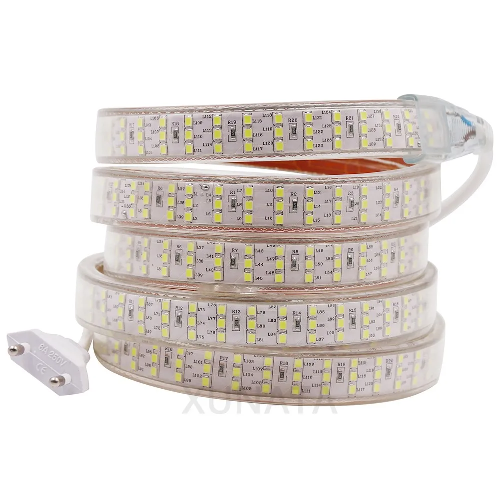 220V 276Leds/m SMD 2835 LED Strip Three Row Waterproof White Warm White Flexible Led Strip Light With Switch For Home Decoration
