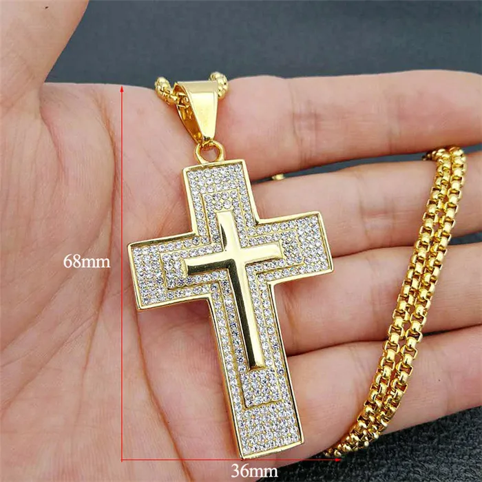 Религиозный Iced Out Bling крест подвески ожерелья для женщин мужчин золотой цвет мужской из нержавеющей стали христианские ювелирные изделия дропшиппинг - Окраска металла: XL1038 Gold Color