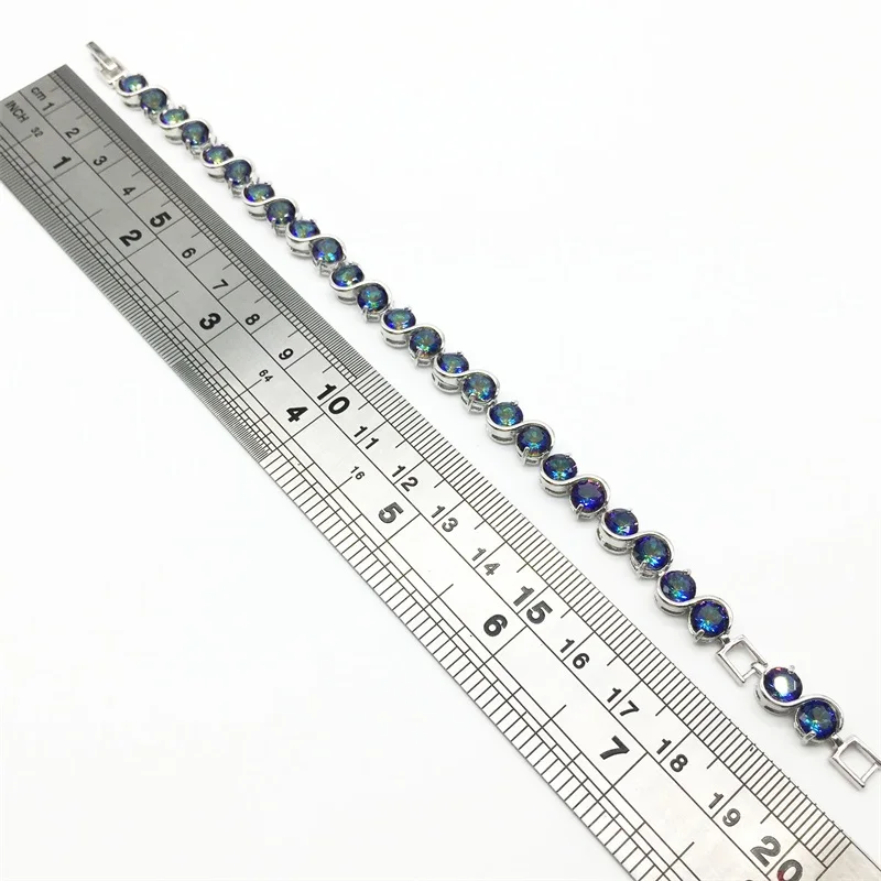 

Sterling Silver Bracelets For Women Mystical Blue Rainbow White color Jewelry 8inch Adjustable Free SHIPPING