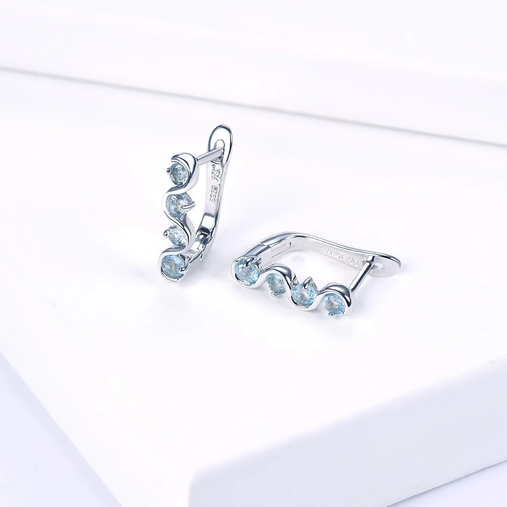 Hutang Blue Topaz Clip Earrings Natural Gemstone Solid 925 Sterling Silver Fine Fashion Stone Jewelry for Women's Best Gift