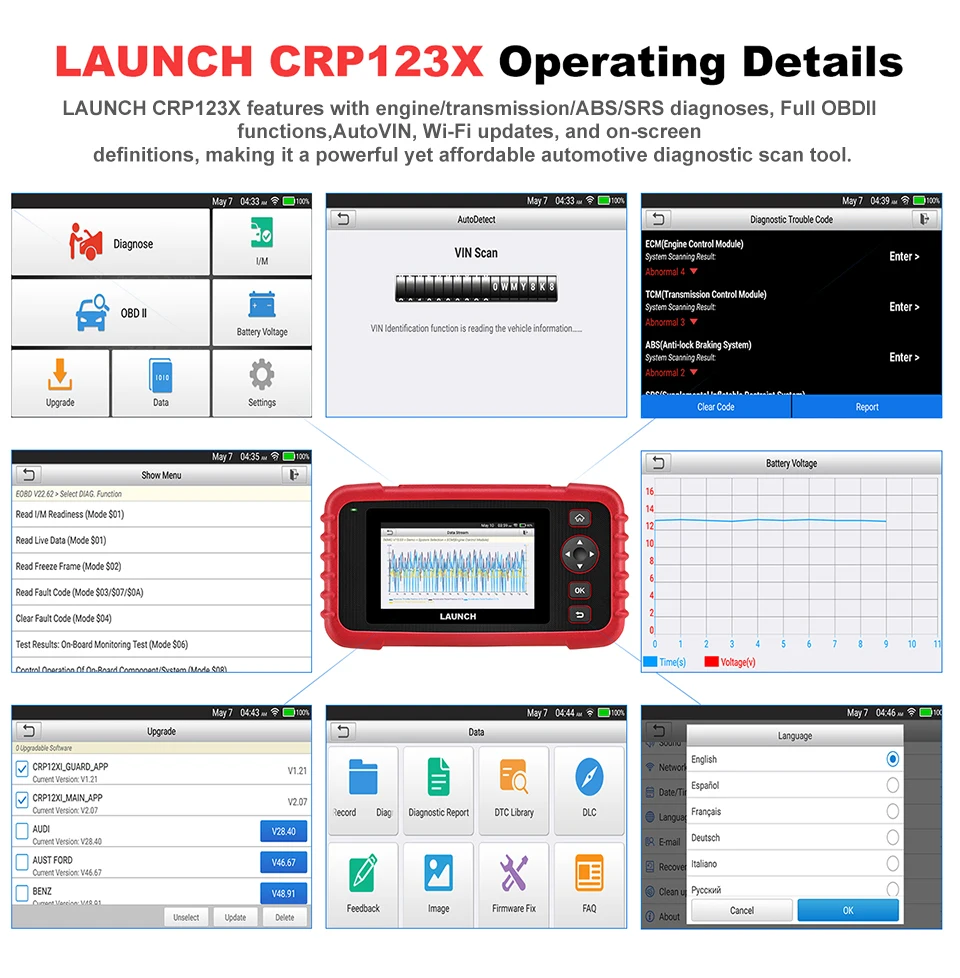 Launch X431 CRP123X OBD2 сканер OBDII диагностический инструмент автоматический считыватель кодов ABS SRS передача двигателя CRP123 X OBD Бесплатный подарок CR319