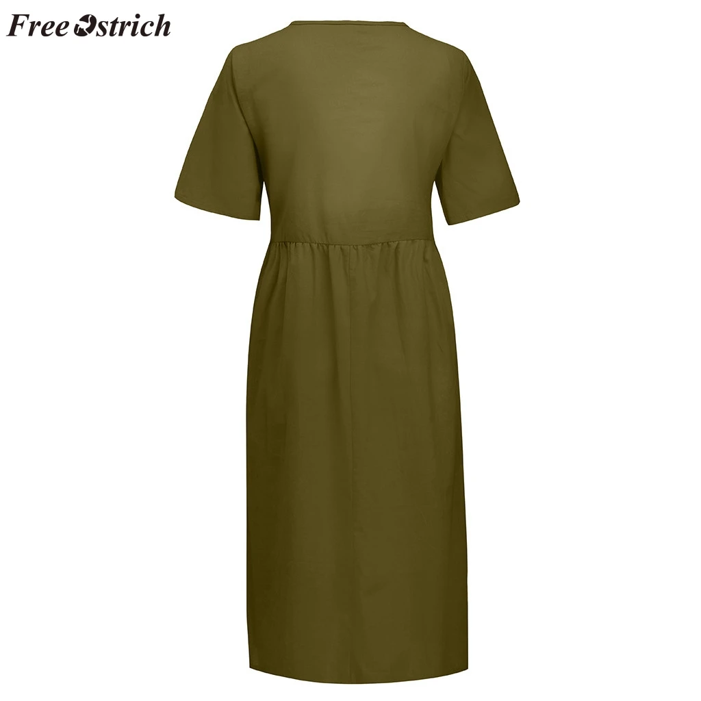Женское Повседневное платье с о-образной застежкой однотонное хлопковое и