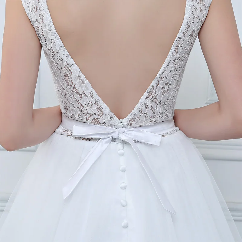 E JUE SHUNG White Lace Wedding Dresses 2018 Backless Cap Sleeves Sheer Sash Beach Gowns robe de mariee vestidos novia | Свадьбы и